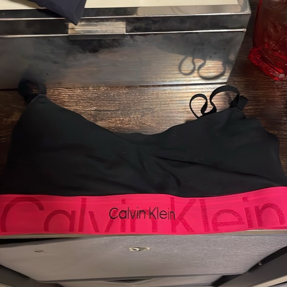 Calvin Klein Monolith Cotton Unlined Bralette - XS - Black/Pink - Picture 3 of 4